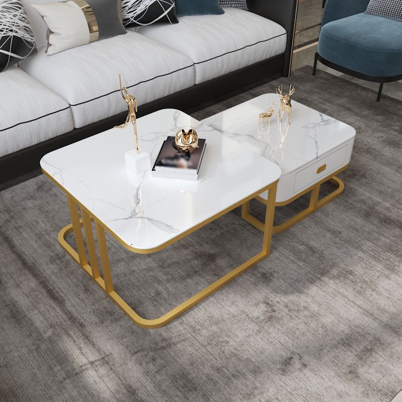 Round Slate/ Glass Coffee Table Frame 2 Nesting Cocktail Table with Storage Clearhalo 'Coffee & Accent Tables' 'Coffee Tables' 'coffee_tables' 'furn' 'furn_coffee_tables' 'Furniture' 'furniture_coffee_tables' 'Living Room Furniture' 1200x1200_a8524b89-2f05-4df6-9af7-50ba9c5858fe