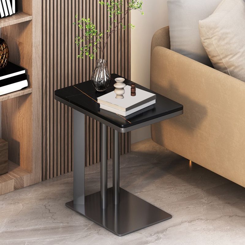 Contemporary Black Slate Top End Table 21.65" Tall C-shape Side Table Clearhalo 'Coffee & Accent Tables' 'End & Side Tables' 'end_side_tables' 'furn' 'furn_end_side_tables' 'Furniture' 'Living Room Furniture' 1200x1200_a8564372-5cba-4bb4-98a3-f945ad9ba0fa