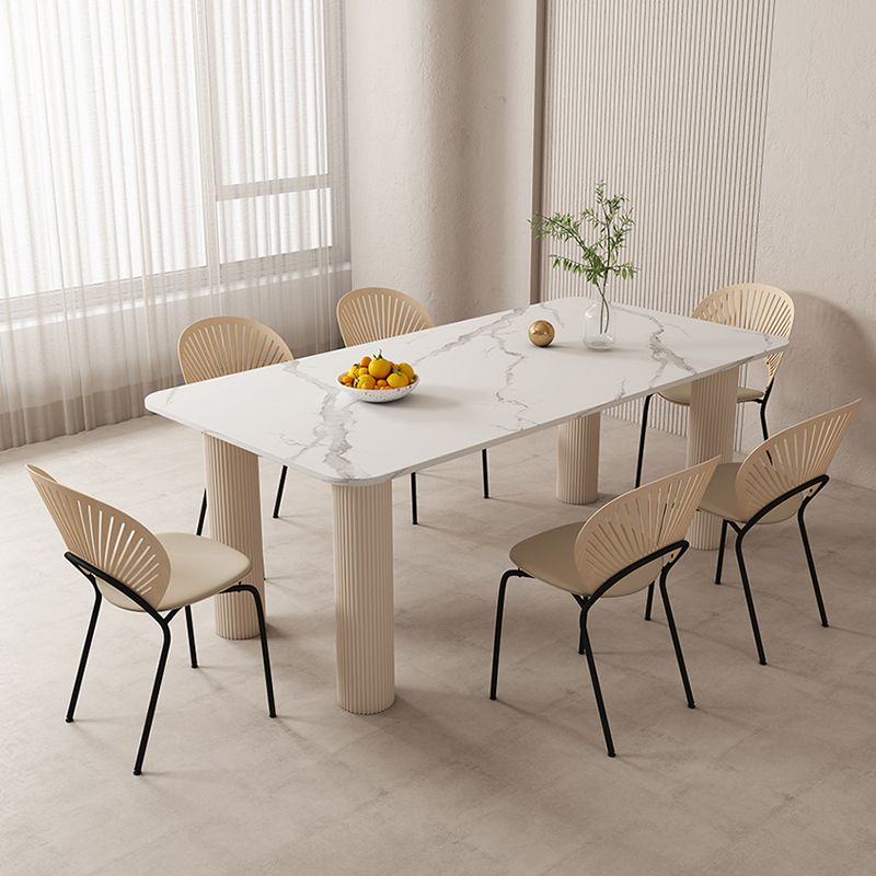 Modern Style 1/4/5/7 Pieces Dining Table Rectangle Stone Furniture in White Clearhalo 'Dining Room Sets' 'Dining Tables & Seating' 'dining_room_set' 'furn' 'furn_dining_room_set' 'Furniture' 'Kitchen & Dining Furniture' 1200x1200_a856db73-8648-43a9-a9d3-a2c21bb093db