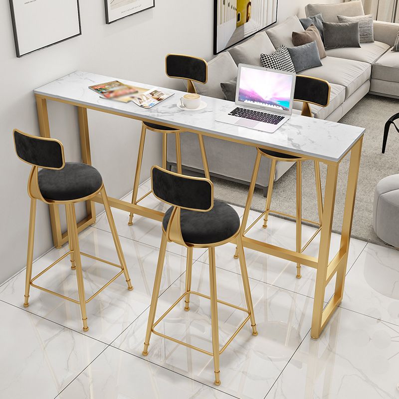 Glam Rectangle Faux Marble Pub Bar Table Gold Iron Bar Dining Table with Trestle Pedestal Clearhalo 'Bar Furniture' 'Bar Tables' 'bar_tables' 'furn' 'furn_bar_tables' 'Furniture' 'furniture_bar_tables' 'Kitchen & Dining Furniture' 'kitchen&dining_furn' 'kitchen' 1200x1200_a8584bba-93a9-467d-ada2-975bae1ce488