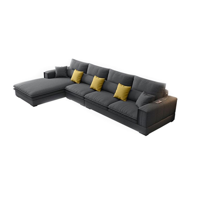 Dark Gray Contemporary Sectional with Recessed Arm and Pillowed Back Cushions Clearhalo 'furn' 'furn_sectionals' 'Furniture' 'furniture_sectionals' 'kitchen' 'kitchen_sectionals' 'Living Room Furniture' 'Sectionals' 1200x1200_a8593c04-c617-4b2a-b974-f626db93324e