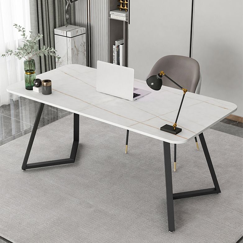 長方形の工業用ライティングデスク焼結ストーントップブラックベースデスク