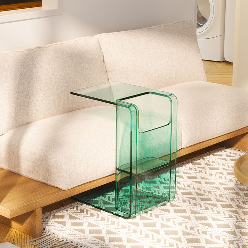 Modern Accent Side Table Plastic Abstract with Storage Rectangular Living Room