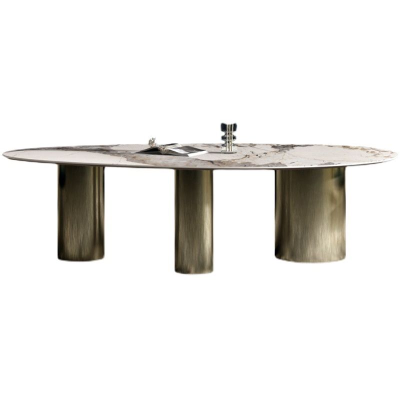 Glam Sintered Stone Standard Dining Table Oval Dining Table with 3 Legs Clearhalo ' dining_table' 'Dining Tables & Seating' 'Dining Tables' 'furn' 'furn_dining_table' 'Furniture' 'furniture_dining_table' 'Kitchen & Dining Furniture' 'kitchen&dining_furn' 'kitchen' 'kitchen_dining_table' 1200x1200_a85ffb42-000b-4fc4-8598-4f98f33f230e
