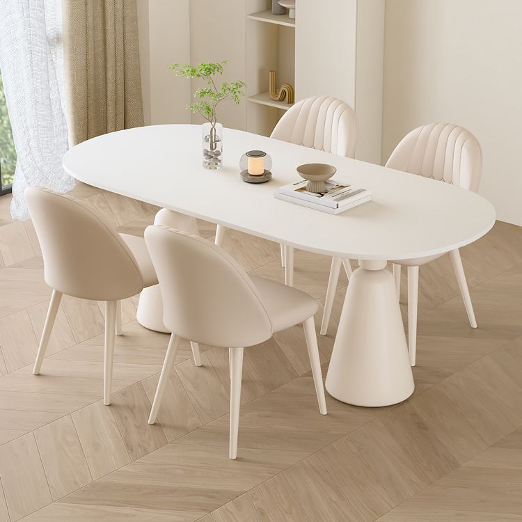 1/5 piezas de forma ovalada muebles de comedor de piedra en blanco