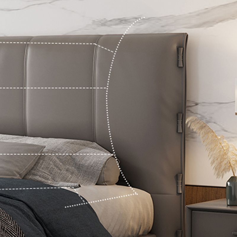 Fiamma del letto grigio moderno in legno con testiera, letto in pelle vera