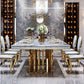 Traditional Luxury Marble Dining Table Rectangle Table with Metal Double Pedestal in Gold Clearhalo ' dining_table' 'Dining Tables & Seating' 'Dining Tables' 'furn' 'furn_dining_table' 'Furniture' 'furniture_dining_table' 'Kitchen & Dining Furniture' 'kitchen&dining_furn' 'kitchen' 'kitchen_dining_table' 1200x1200_a869846d-be6d-4c07-9b7e-ca0428c87444