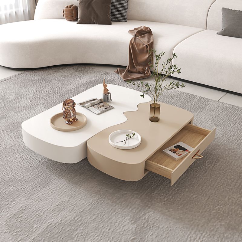 Abstract Coffee Cocktail Table with Storage White Wooden Modern Clearhalo 'Coffee & Accent Tables' 'Coffee Tables' 'coffee_tables' 'furn' 'furn_coffee_tables' 'Furniture' 'Living Room Furniture' 1200x1200_a8699104-adea-44a8-8489-c7ecdf2b0bc6