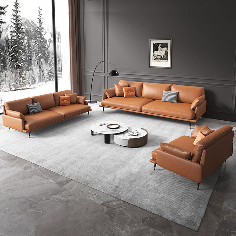 Modern Sofa with Bolster Pillows 31.5"High Square Arm Sofa with Hair Pin Legs, Dark Brown Clearhalo 'furn' 'furn_sofas' 'Furniture' 'furniture_sofas' 'kitchen' 'kitchen_sofas' 'Living Room Furniture' 'Sofa' 'sofas' 1200x1200_a86aca55-b543-4858-af5e-37a7f43e22db