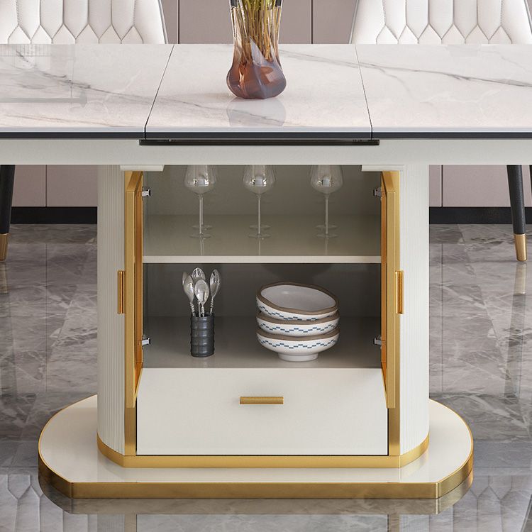 Extendable Sintered Stone Dining Table for Restaurant Luxury Storage Table with Pedestal Clearhalo ' dining_table' 'Dining Tables & Seating' 'Dining Tables' 'furn' 'furn_dining_table' 'Furniture' 'furniture_dining_table' 'Kitchen & Dining Furniture' 'kitchen&dining_furn' 'kitchen' 'kitchen_dining_table' 1200x1200_a86af8a8-a98c-4e7e-b8de-41eb08734dd1