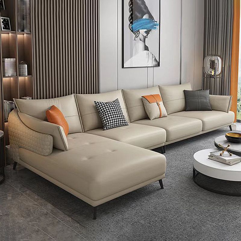 131.88" L x 66.92" W x 33.46" H Genuine Leather Sofa Pillow Top Arm Sectional Clearhalo 'furn' 'furn_sectionals' 'Furniture' 'furniture_sectionals' 'Living Room Furniture' 'Sectionals' 1200x1200_a86c1d5d-29ca-4b20-a96c-d977d5538822