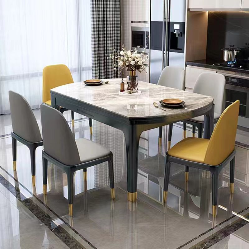 Eettafel met neerklapbaar blad Gesinterde stenen eettafel met houten onderstel