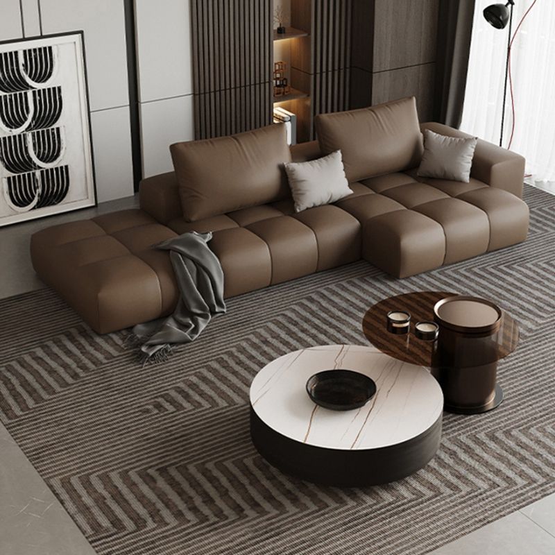 Dark Brown Faux Leather Sectional Stain-Resistant One Arm Sectional for Living Room Clearhalo 'furn' 'furn_sectionals' 'Furniture' 'Living Room Furniture' 'Sectionals' 1200x1200_a8743232-6974-423e-aa1e-5feec3fc1a92