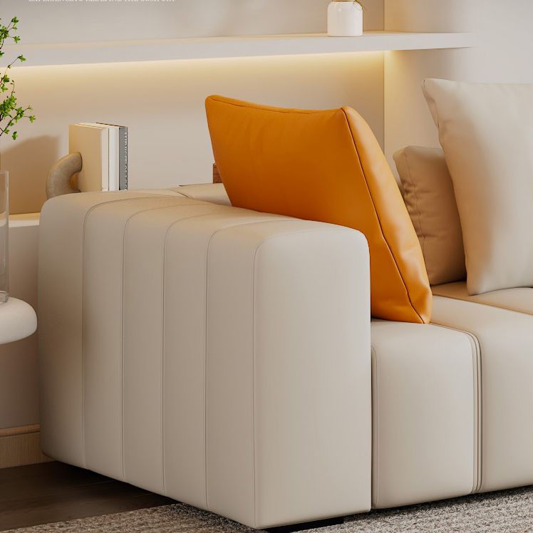 Contemporary White Sectional Sofa with Square Arms and Channel Back Clearhalo 'furn' 'furn_sectionals' 'Furniture' 'Living Room Furniture' 'Sectionals' 1200x1200_a875f206-1634-482a-bdf2-5b4aacde1a1e