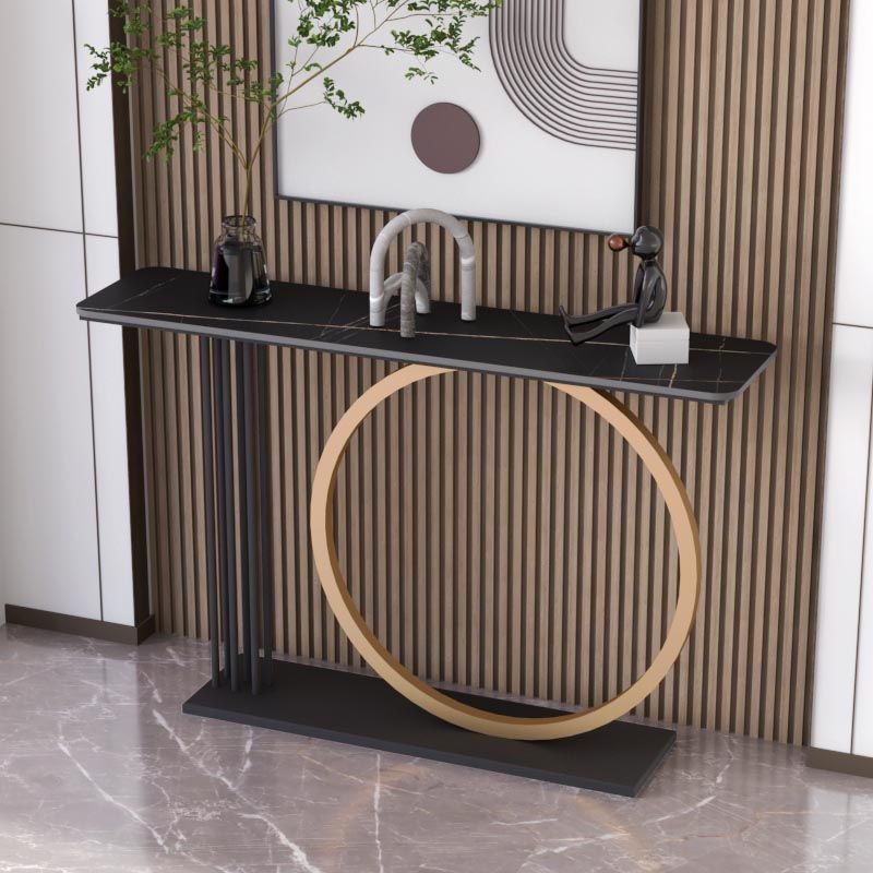 Glam Console Table Stone Rectangle Accent Table in Black , 12 Inch Wide