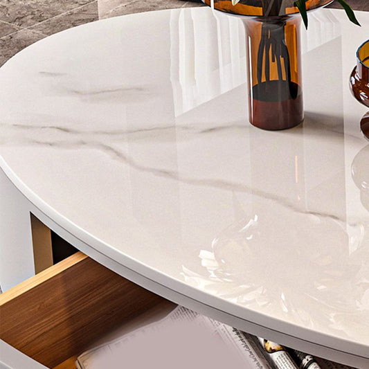 Oval Stone Coffee Table 1 Single Cocktail Table with 1 Storage Drawer