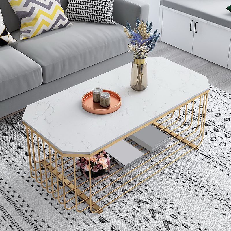 Gold Metal Frame Coffee Table Luxurious Cocktail Table with Storage Clearhalo 'Coffee & Accent Tables' 'Coffee Tables' 'coffee_tables' 'furn' 'furn_coffee_tables' 'Furniture' 'Living Room Furniture' 1200x1200_a87bf9a6-3d1c-4f49-89b9-2c3efe940bd9
