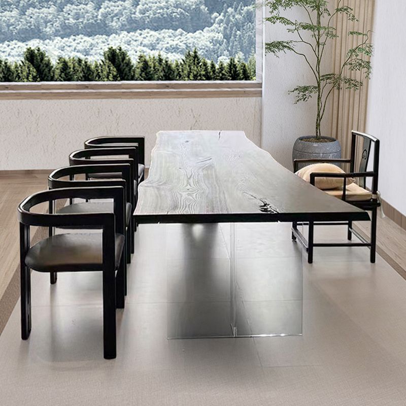 椅子付きの現代的なスタイルのソリッドブラックウッドダイニングテーブル