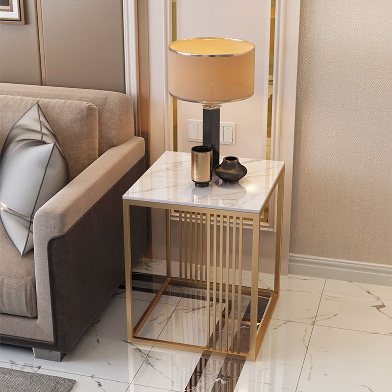 Contemporary Glam Marble Top Side Accent Table Metal Frame End Table