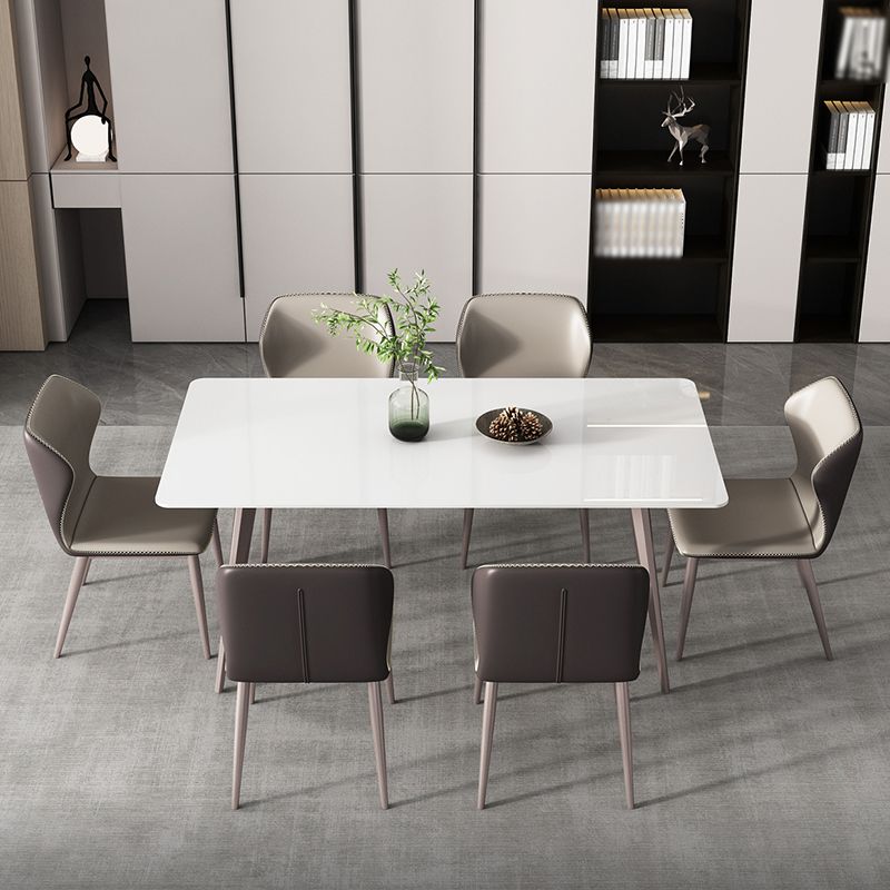 Mesa de comedor rectangular 4 patas modernas mesa fija de piedra sinterizada
