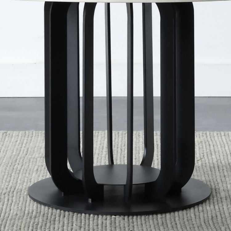 Round Stone Dining Table Modern Turntable Furniture with Pedestal Base in Matte Finish