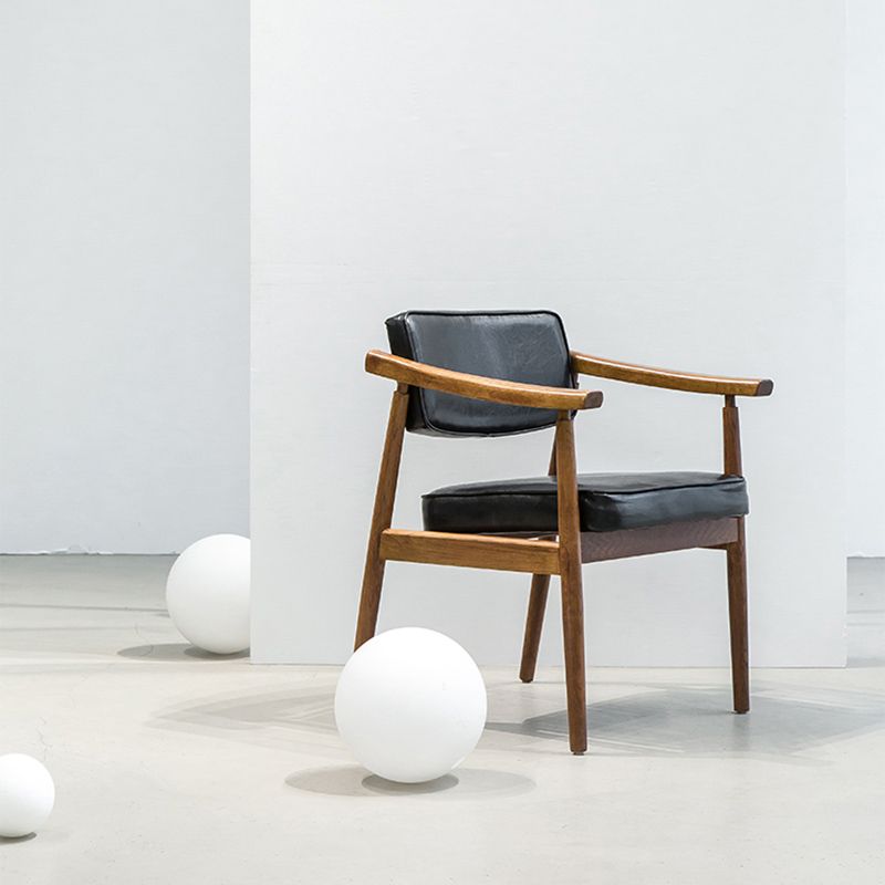 Oak Wood Modern Dining Chair for Home Faux Leather Open Back Side Chair