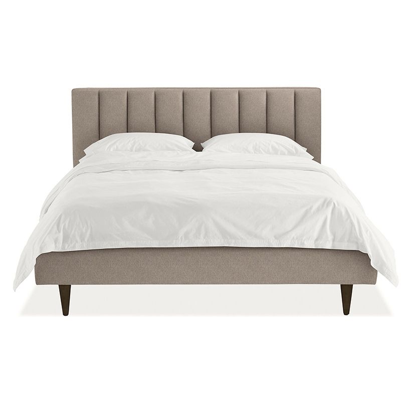 84.65 inch Wide Contemporary Bed Frame Solid Wood Bed with Upholstered Headboard