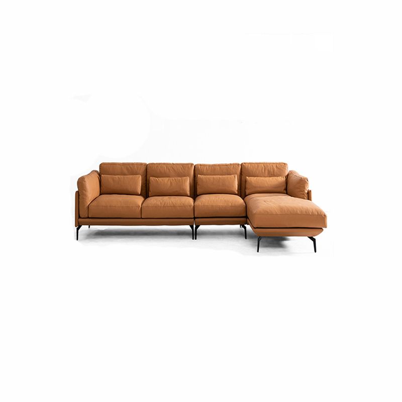 Square Arm Genuine Leather Sofa and Chaise Brown Sectional with Bolster Pillows Clearhalo 'furn' 'furn_sectionals' 'Furniture' 'furniture_sectionals' 'kitchen' 'kitchen_sectionals' 'Living Room Furniture' 'Sectionals' 1200x1200_a889685a-f964-4704-bea2-7e02959ce6fe