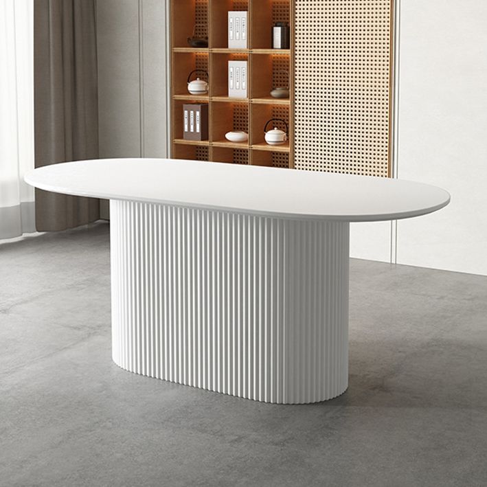 White Top Dining Table Contemporary Oval Dining Table with Pedestal Base Clearhalo 'Dining Tables & Seating' 'Dining Tables' 'dining_table' 'furn' 'furn_dining_table' 'Furniture' 'Kitchen & Dining Furniture' 1200x1200_a88d3f57-0921-4162-a735-4d38702769b4