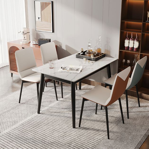 White Stone Dinette Set with Black Legs 1/2/5/7 Pieces Modern Dining Table Set
