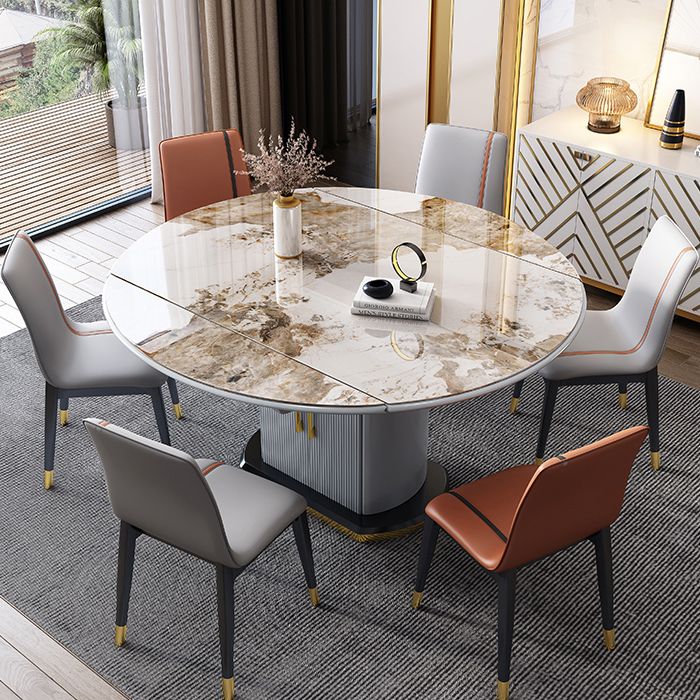 Modern Style Sintered Stone Dining Table Drop-Leaf Round Table with Metal Base Clearhalo ' dining_table' 'Dining Tables & Seating' 'Dining Tables' 'furn' 'furn_dining_table' 'Furniture' 'furniture_dining_table' 'Kitchen & Dining Furniture' 'kitchen&dining_furn' 'kitchen' 'kitchen_dining_table' 1200x1200_a88f98ac-e8f1-4da1-96a5-e3b68da02951