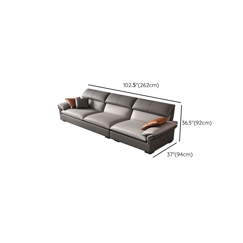 Grey Faux Leather Sectional Sofa Pillow Top Arm Sectional Ottoman Included Clearhalo 'furn' 'furn_sectionals' 'Furniture' 'Living Room Furniture' 'Sectionals' 1200x1200_a891970e-0b13-4aee-9652-79c704b194bd