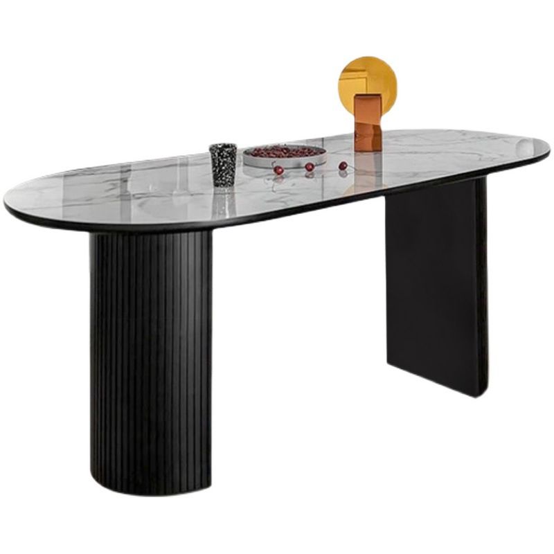 Stone Modern Oval Dining Table Matte Finish Double Pedestal Table for Home Clearhalo ' dining_table' 'Dining Tables & Seating' 'Dining Tables' 'Furniture' 'Kitchen & Dining Furniture' 'kitchen&dining_furn' 'kitchen' 1200x1200_a893146f-45c2-4259-baad-e1ffc67190a0