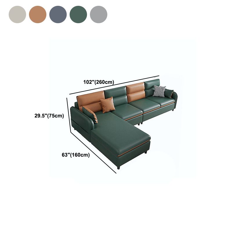 102.36" W 4-Seater Square Arm Sofa & Chaise Faux Leather Sofa with Storage