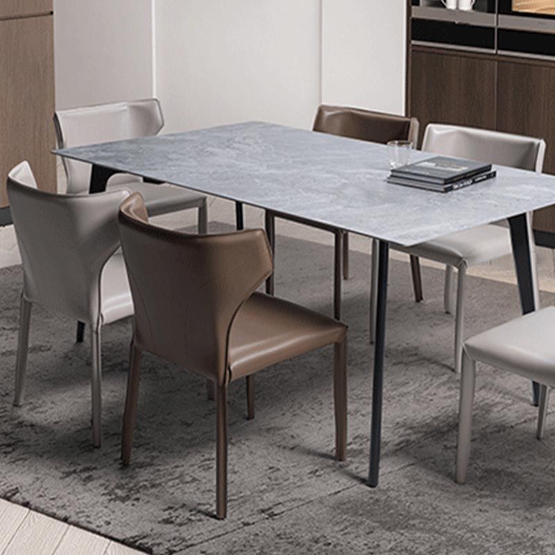 Silla lateral de ala de silla de comedor de cuero contemporánea en acabado mate con patas de acero