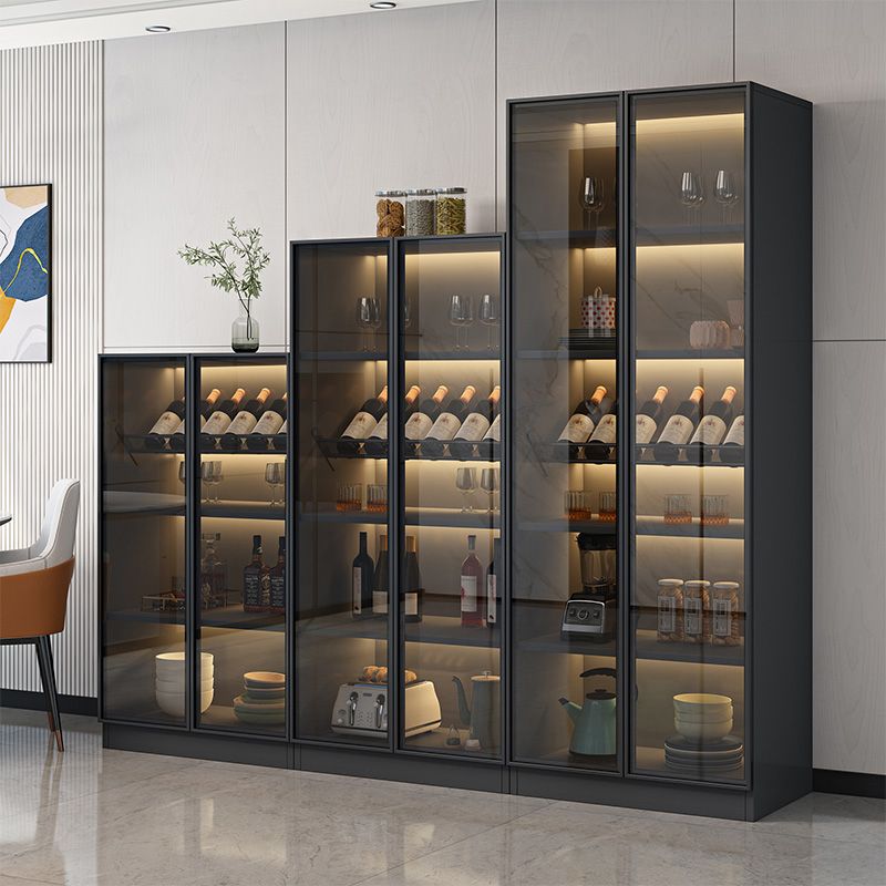 Zwarte vloer wijnrek houten wijnflessen rek voor woonkamer, zonder lichten