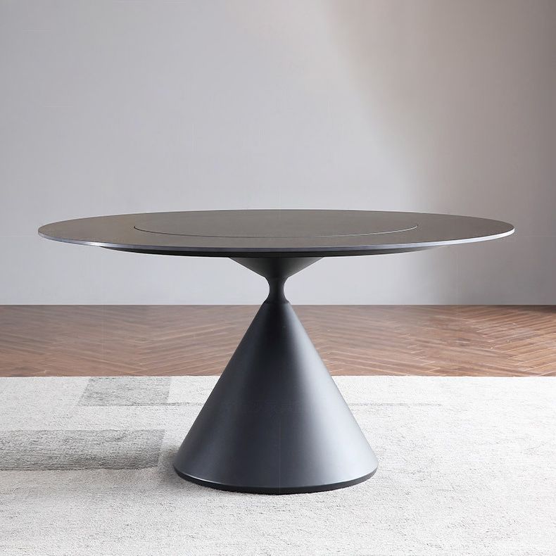 Round Stone Dining Table Modern Turntable White-black Furniture with Pedestal Base