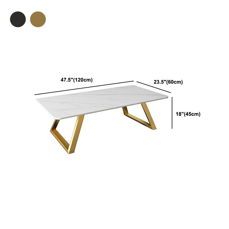 Glam Coffe Table with Rectangle Stone Top and Sled Iron Legs