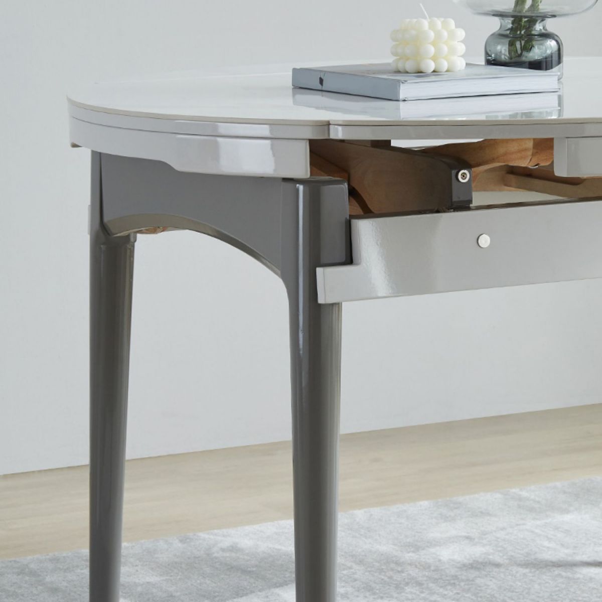 Zeitgenössischer ausziehbarer runder Stein Esstisch für Esszimmer