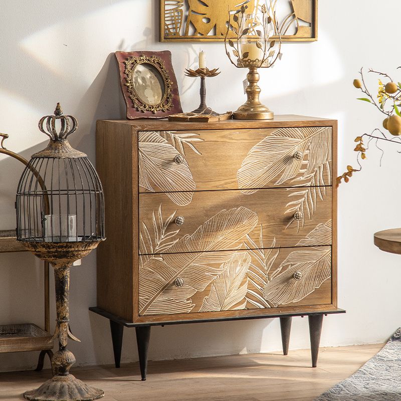 Coffre brun avec tiroirs, armoire rectangulaire en bois en détresse