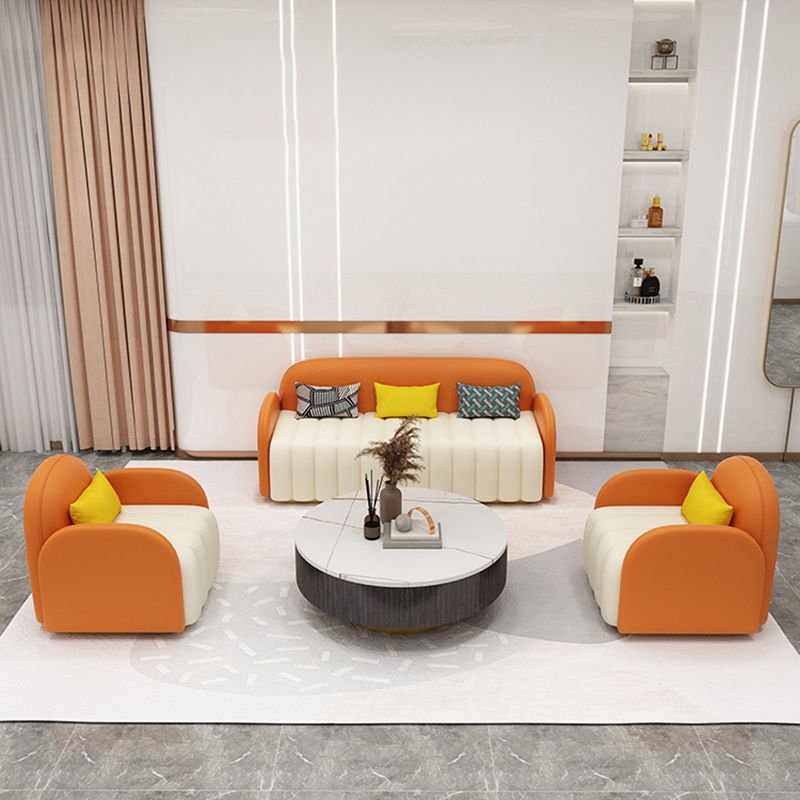 Contemporary Leather Sofa Square Arm Tight Back Sofa for Living Room