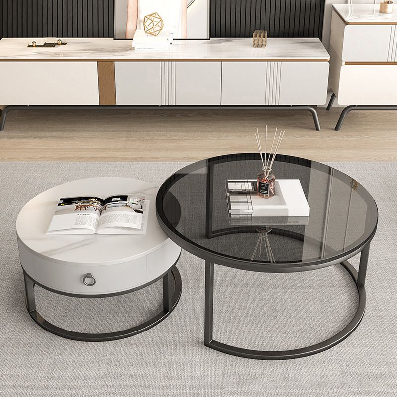Rahmen-Basis-Design, runder Glas-/Kunsttisch, Couchtisch mit Metallbasis