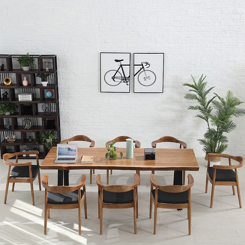Rectangle Shape 4 Legs Industrial Dining Table Wood Color Fixed Table of Solid Wood Clearhalo ' dining_table' 'Dining Tables & Seating' 'Dining Tables' 'furn' 'furn_dining_table' 'Furniture' 'furniture_dining_table' 'Kitchen & Dining Furniture' 'kitchen&dining_furn' 'kitchen' 'kitchen_dining_table' 1200x1200_a89ecd02-9e02-4366-92fe-05169fc511cc