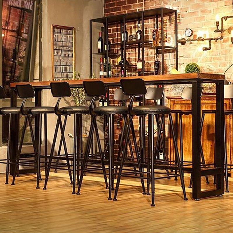 Industrial Brown and Black Bistro Bar Desk Solid Wood Trestle Bistro Bar Table Clearhalo 'Bar Furniture' 'Bar Tables' 'bar_tables' 'furn' 'furn_bar_tables' 'Furniture' 'furniture_bar_tables' 'Kitchen & Dining Furniture' 1200x1200_a89fca15-94a1-42ee-8569-99f6d6d8f455