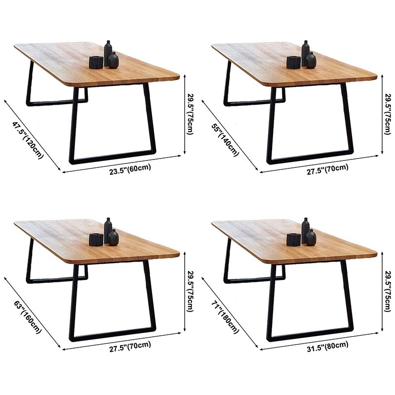 Modern Pine Solid Wood Table Rectangle Dining Table with Metal Black Double Pedestal Base Clearhalo ' dining_table' 'Dining Tables & Seating' 'Dining Tables' 'furn' 'furn_dining_table' 'Furniture' 'furniture_dining_table' 'Kitchen & Dining Furniture' 'kitchen&dining_furn' 'kitchen' 'kitchen_dining_table' 1200x1200_a89fd18a-6a53-45b7-a866-c627cebaecf7
