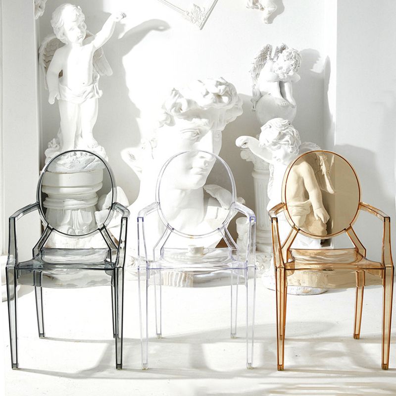 Contemporary Plastic Restaurant Arm Chair Transparent Open Back Dining Chair (Set of 4) Clearhalo ' kitchen&dining_furn' 'Dining Chairs' 'Dining Tables & Seating' 'dining_chair' 'furn' 'furn_dining_chair' 'Furniture' 'furniture_dining_chair' 'Kitchen & Dining Furniture' 'kitchen' 1200x1200_a8a07d7f-9083-4744-b9d2-790bbdb47563
