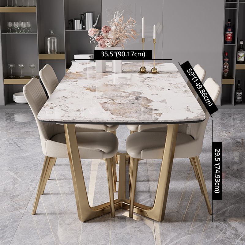 Modern Rectangle Shape Kitchen Dining Set Extendable Sintered Stone Top Dining Set with Trestle Base Clearhalo 'Dining Room Sets' 'Dining Tables & Seating' 'dining_room_set' 'furn' 'furn_dining_room_set' 'Furniture' 'furniture_dining_room_set' 'Kitchen & Dining Furniture' 'kitchen&dining_furn' 'kitchen' 1200x1200_a8a18342-b53c-4cd9-b960-be070726dc3f