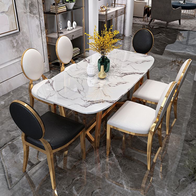 Metal Traditional Luxury Rectangle Indoor Table Sintered Stone Dining Table with Trestle Clearhalo ' dining_table' 'Dining Tables & Seating' 'Dining Tables' 'furn' 'furn_dining_table' 'Furniture' 'furniture_dining_table' 'Kitchen & Dining Furniture' 'kitchen&dining_furn' 'kitchen' 'kitchen_dining_table' 1200x1200_a8a27f58-4ab8-46f1-9814-3652fdbbfc5f