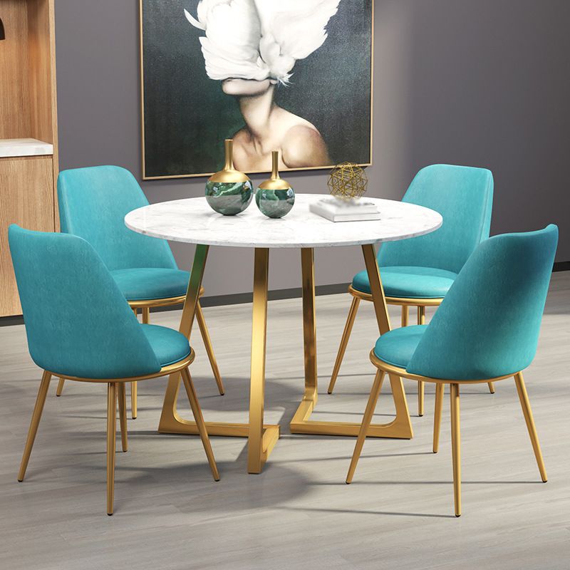 Glam Style Stone Table for Restaurant Round Table with Gold Pedestal Clearhalo 'Dining Tables & Seating' 'Dining Tables' 'dining_table' 'furn' 'furn_dining_table' 'Furniture' 'Kitchen & Dining Furniture' 1200x1200_a8a38e89-0747-4135-a74a-1d057f4d0ce2