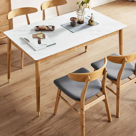 Hedendaagse rechthoekige stenen eettafel met eikenbruine benen